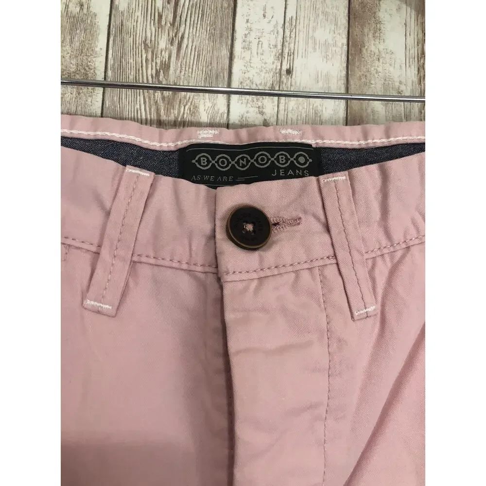 Bonobo Shorts Womens 2 Pink Flat Front Chino Pockets W:26 N35 - Picture 2 of 6